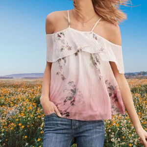 Women's Lauren Conrad XL Pink Multicolor Floral Pleated Blouse, Feminine Soft